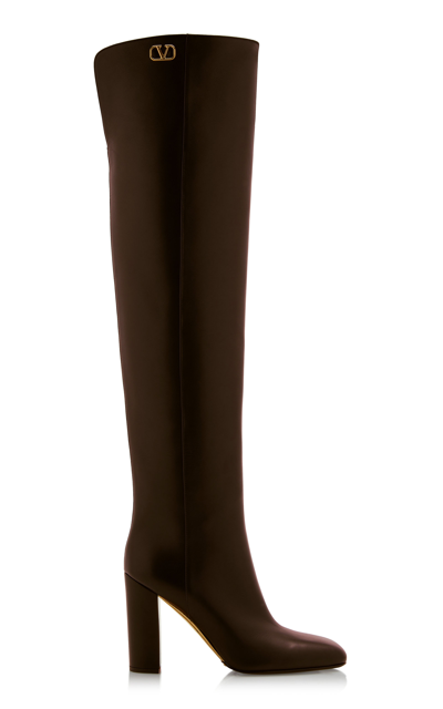 Shop Valentino Golden Walk Leather Knee Boots In Brown