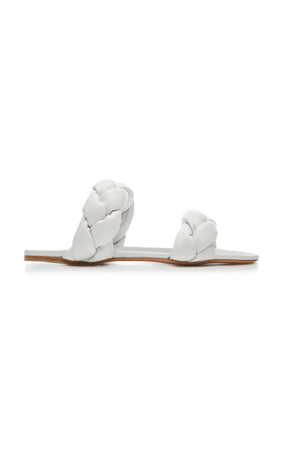 Shop Miu Miu Puffy Braided Leather Slide Sandals In White