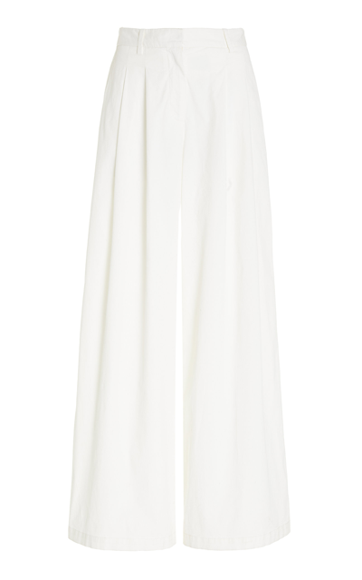Shop Nili Lotan Women's Dillon Pleated Stretch-cotton Wide-leg Pants In White