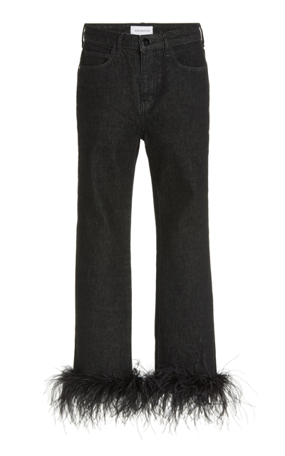 Shop 16arlington Women's Ireri Feather-trimmed Rigid High-rise Straight-leg Jeans In Black