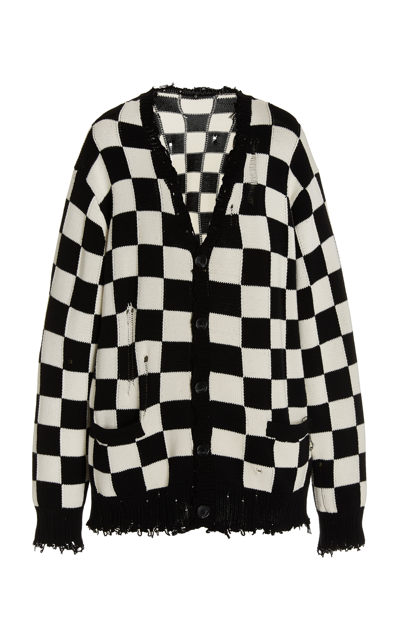 Shop R13 Women's Distressed Checkered Cotton Cardigan In Black,white