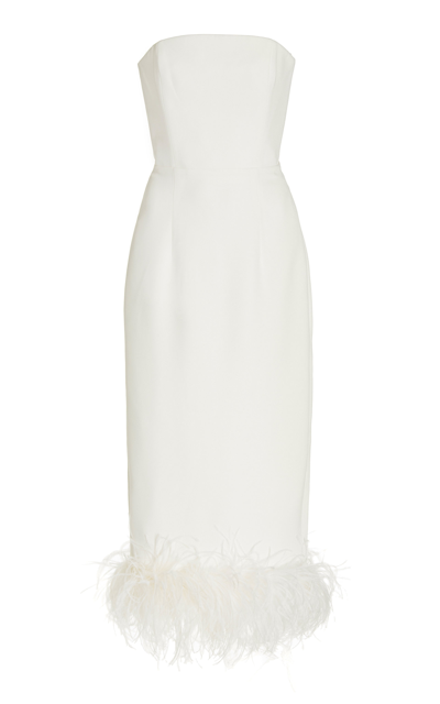 Shop 16arlington Women's Minelli Feather-trimmed Crepe Strapless Midi Dress In White