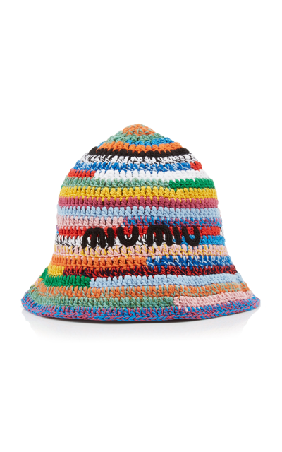 Shop Miu Miu Crocheted Bucket Hat In Multi