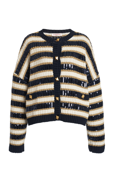Shop Valentino Women's Sequined Metallic-knit Cardigan In Blue