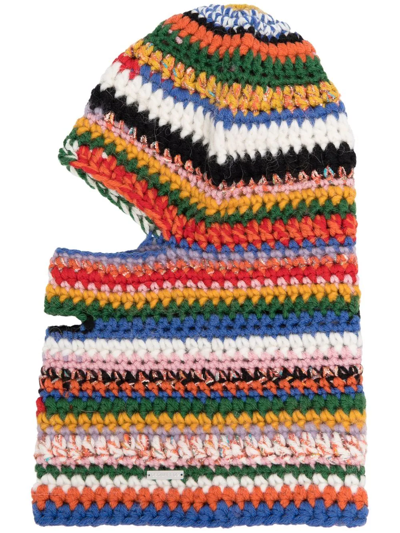 Dsquared2 Colour-block Knitted Balaclava In Green