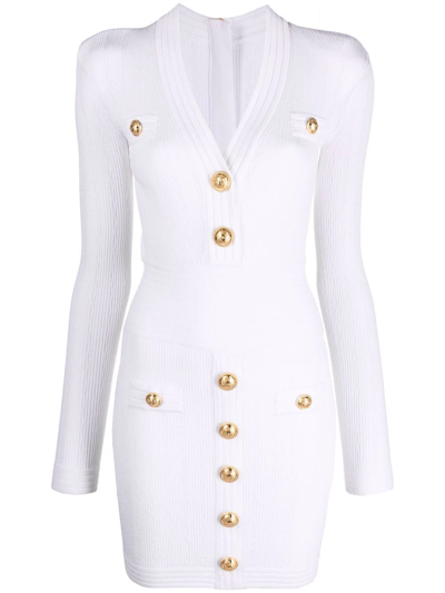 Shop Balmain Knitted Button-detail Dress In White