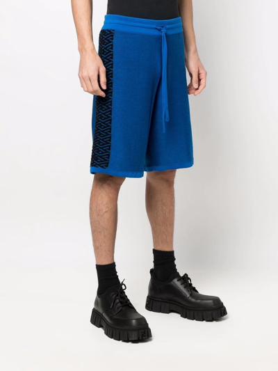 Shop Versace La Greca Knitted Shorts In Blue