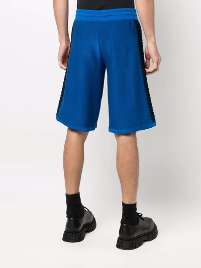 Shop Versace La Greca Knitted Shorts In Blue