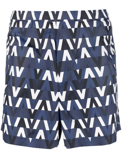 Shop Valentino V Pattern Swimming Shorts In Blue