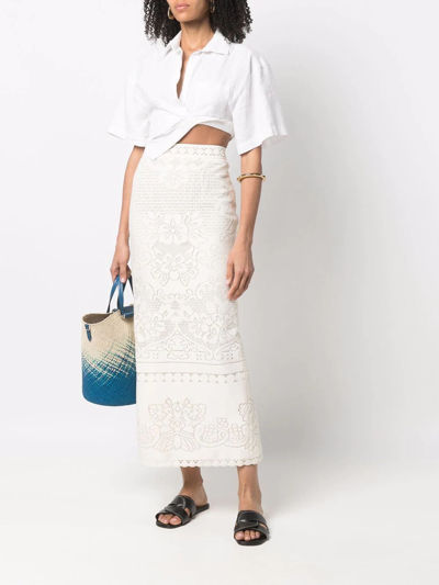 Valentino High-waist Guipure Lace Maxi Skirt In Neutrals