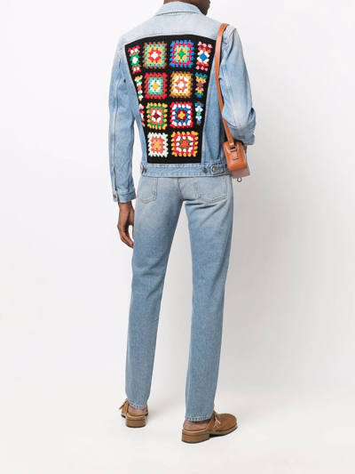 Shop Alanui Crochet-panel Denim Jacket In Blue