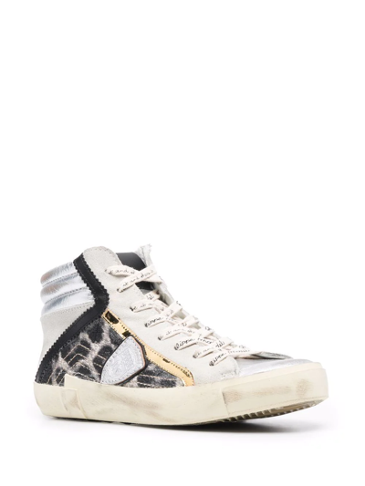 Philippe Model Prsx Leopard-pattern Mid-top Sneakers In Silver