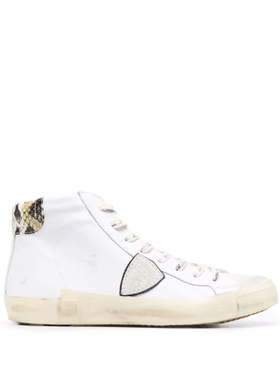 Shop Philippe Model Paris Prsx Calfskin Snakeskin-effect Sneakers In White
