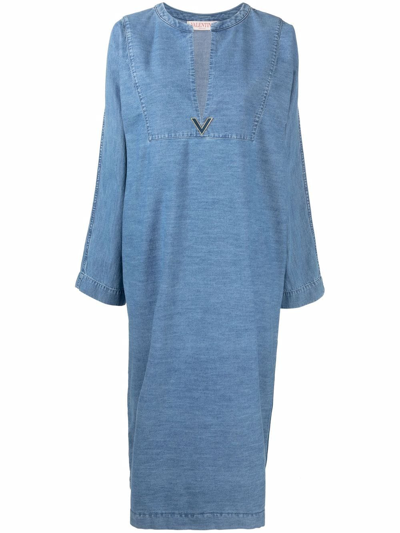 Shop Valentino Denim Tunic-style Dress In Blue