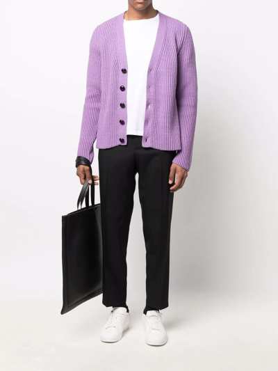 Shop Jil Sander Chunky Ribbed Knit Cardigan In Purple