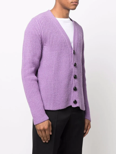 Shop Jil Sander Chunky Ribbed Knit Cardigan In Purple