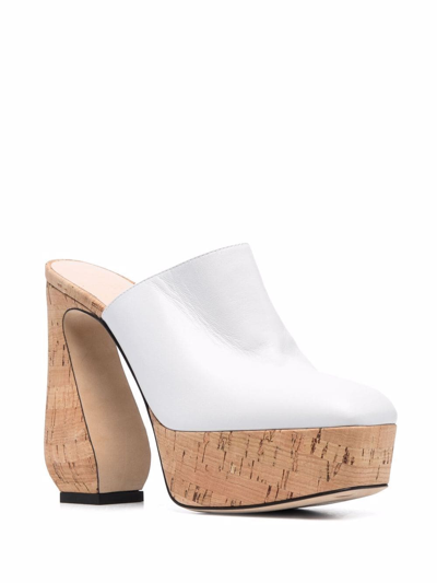 Si Rossi Cork Platform Mules In White