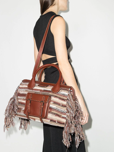 Shop Chloé Edith Fringed-detail Tote Bag In Brown