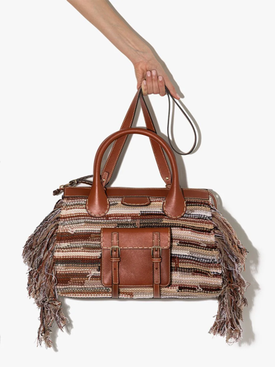 Shop Chloé Edith Fringed-detail Tote Bag In Brown