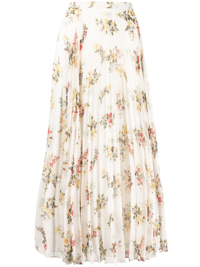 Shop Erdem All-over Floral Print Pleated Skirt In Yellow