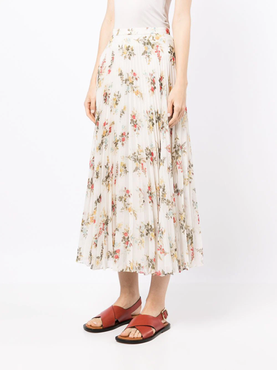 Shop Erdem All-over Floral Print Pleated Skirt In Yellow