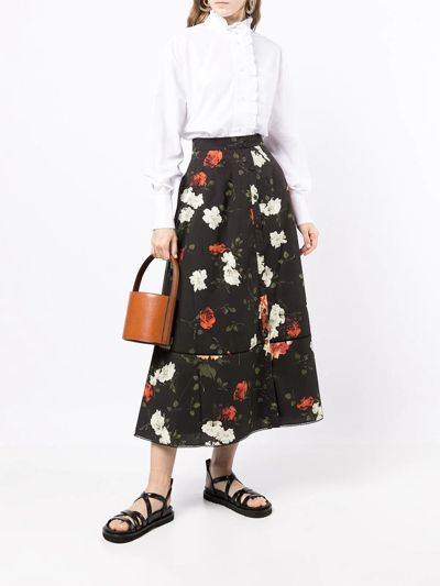 Shop Erdem Floral-print Pleated Skirt In Black