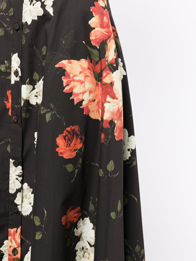 Shop Erdem Floral-print Pleated Skirt In Black