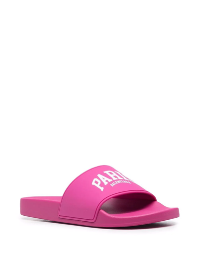 Shop Balenciaga Logo-print Slides In Pink