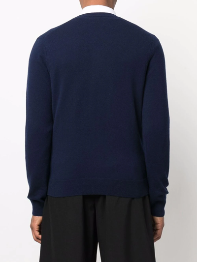 Shop Comme Des Garçons Shirt Fine-knit Ribbed-trim Jumper In Blue
