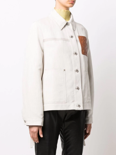 Shop Loewe Logo-patch Buttoned-up Jacket In Neutrals