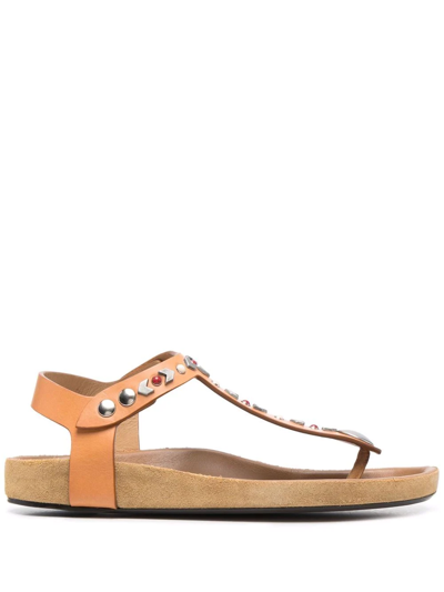 Shop Isabel Marant Enavy Embellished Flat Sandals In Neutrals