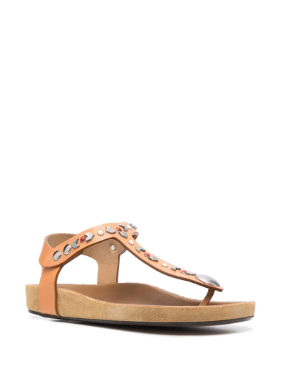 Shop Isabel Marant Enavy Embellished Flat Sandals In Neutrals
