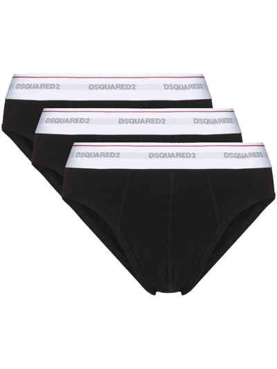 Shop Dsquared2 Logo-waistband Pack Of Three Briefs In Black