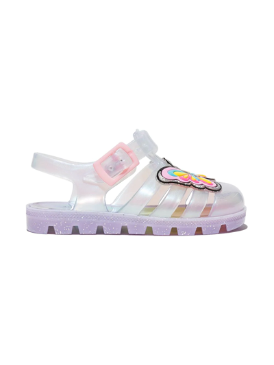 Shop Sophia Webster Mini Unicorn Iridescent Jelly Sandals In Silver