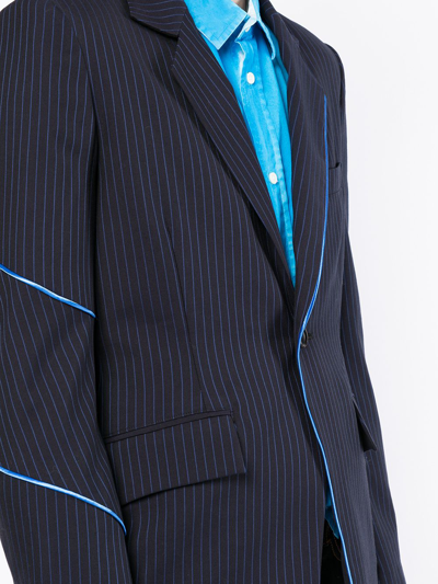 Shop Sulvam Seam-detail Pinstripe-print Blazer In Blue