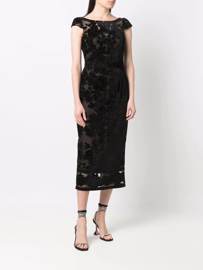 Shop Marchesa Notte Floral-lace Midi Dress In Black