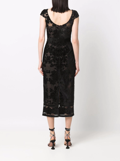 Shop Marchesa Notte Floral-lace Midi Dress In Black