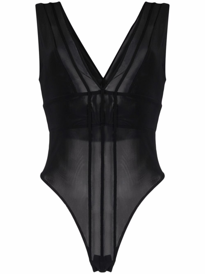 Shop Gauge81 Plunging V-neck Sleeveless Bodysuit In Black