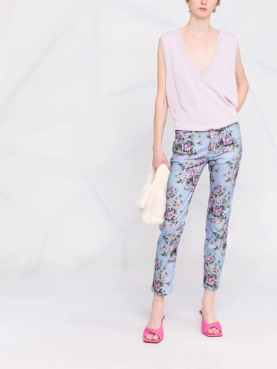 Shop Dsquared2 Floral-print Skinny Trousers In Blue