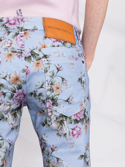 Dsquared2 Flower Print Jeans In Blue