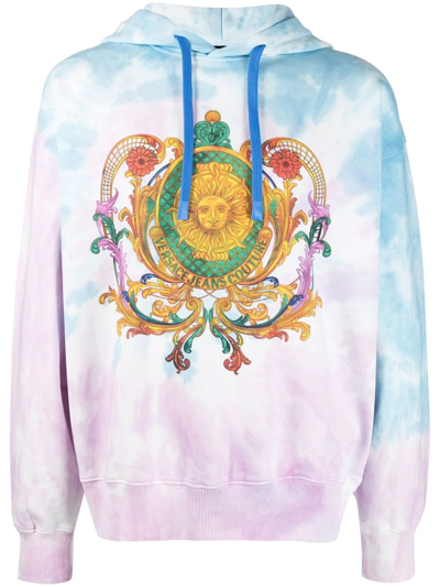 Shop Versace Jeans Couture Barocco-print Tie-dye Hoodie In Blue