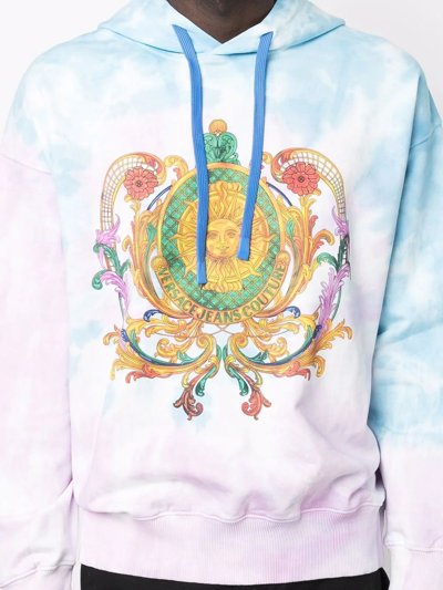 Shop Versace Jeans Couture Barocco-print Tie-dye Hoodie In Blue