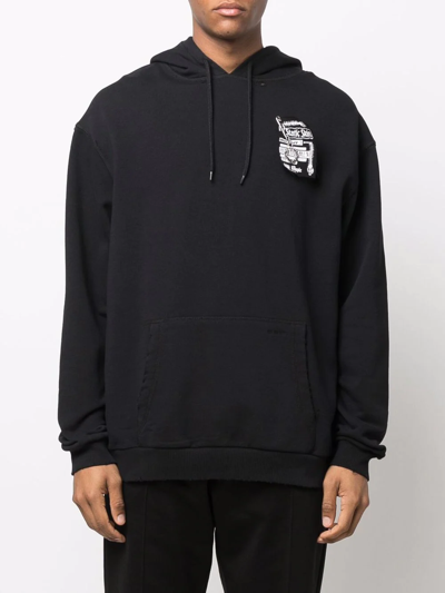 Fred Perry Printed Patch Long-sleeve Hoodie In Black