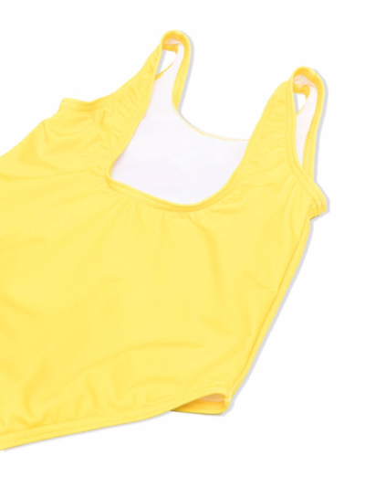 Shop Moschino Logo-print Scoop-neck Swimsuit In Yellow