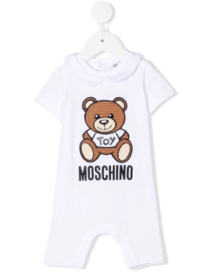 Shop Moschino Logo-embroidered Cotton Romper In White