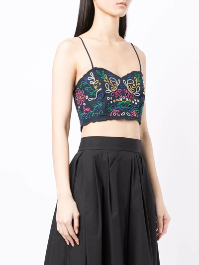 Chloé Embroidered Scallop-hem Crop Top In Blue