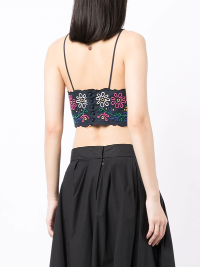 Chloé Embroidered Scallop-hem Crop Top In Blue