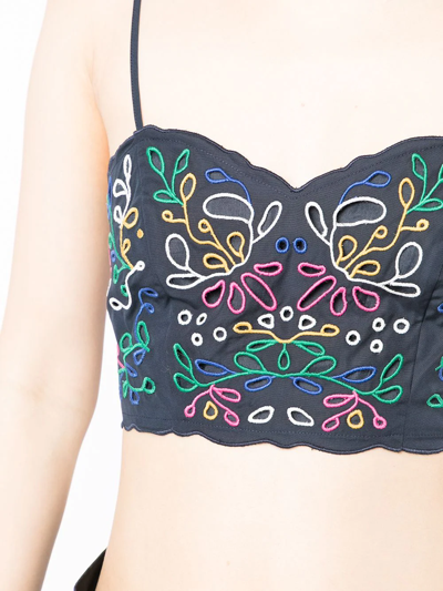Chloé Embroidered Scallop-hem Crop Top In Blue