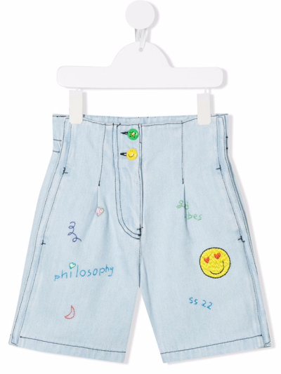 Philosophy Di Lorenzo Serafini Teen Embroidered Contrast-stitching Denim Shorts In Blue