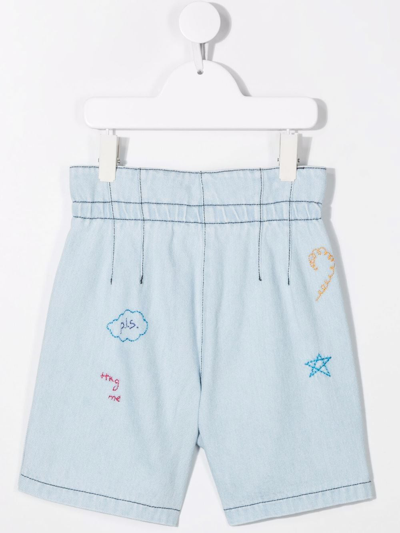 Shop Philosophy Di Lorenzo Serafini Embroidered Contrast-stitching Denim Shorts In Blue